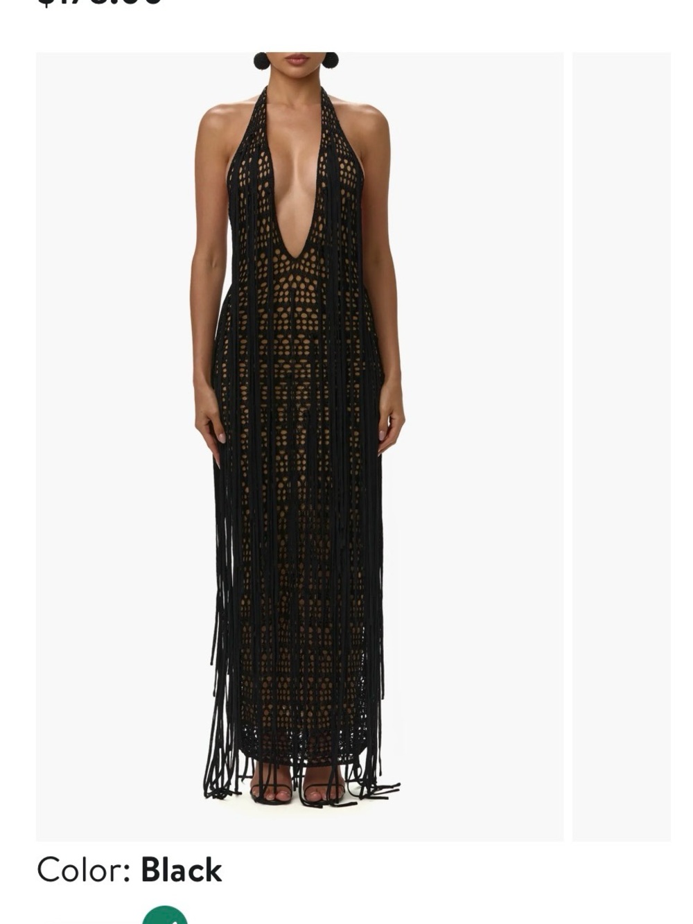 naked wardrobe Black Crochet Halter Fringe Maxi Dress
